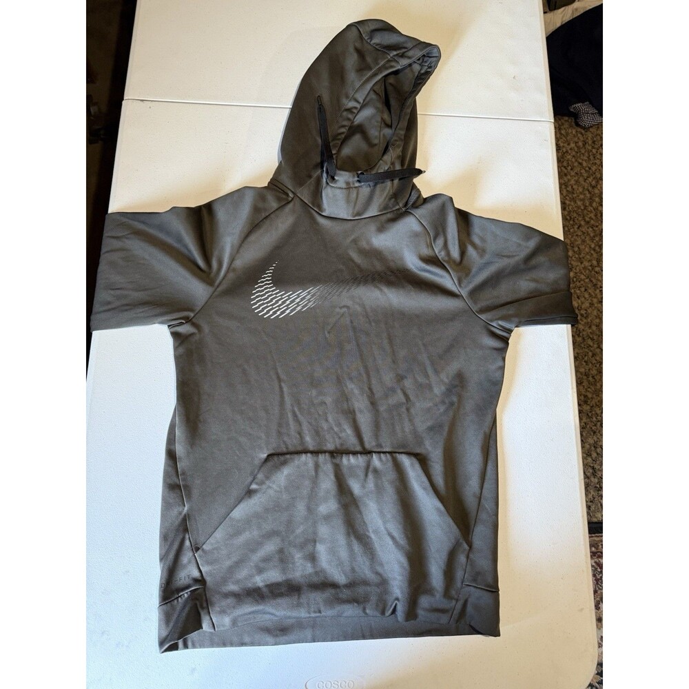 Nike Dri Fit Fleece Pullover Hoodie Mens S Gray Activewear Big Swoosh Pockets